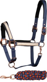 Halsterset glitter blue/gold.