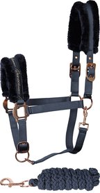 Halsterset Denici Cavalli FUR navy/rosegold Cob.