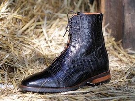 Lederen Jodhpur croco zwart.
