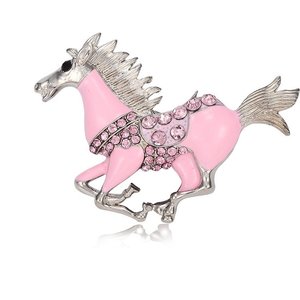 Plastronspeld Galopping horse pink rhinestone.